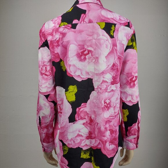 Karl Lagerfeld black pink floral print long sleeve button front shirt Medium - Picture 4 of 7